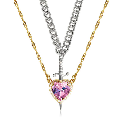Heart & Sword Necklace – Unisex Stainless Steel Pendant for Gifts & Style