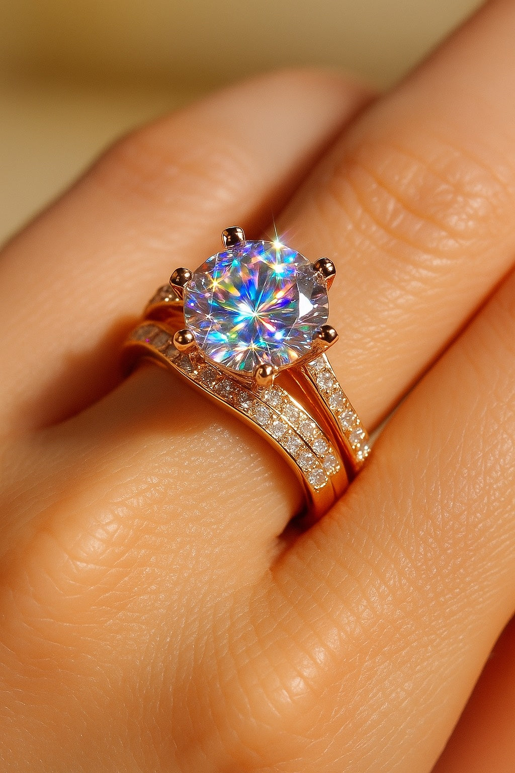 Elegant Six-Claw Cubic Zirconia Engagement Ring – Rose Gold Plated