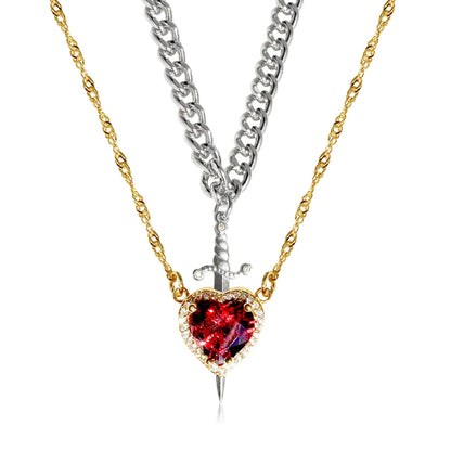 Heart & Sword Necklace – Unisex Stainless Steel Pendant for Gifts & Style