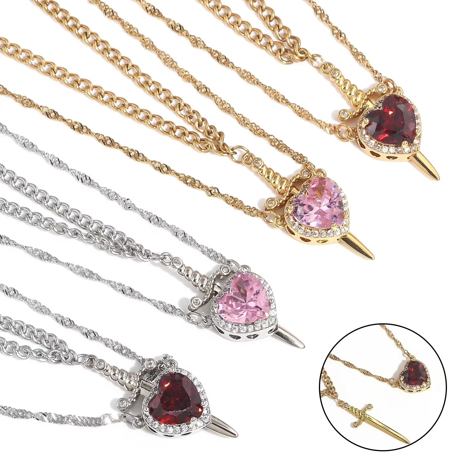 Heart & Sword Necklace – Unisex Stainless Steel Pendant for Gifts & Style