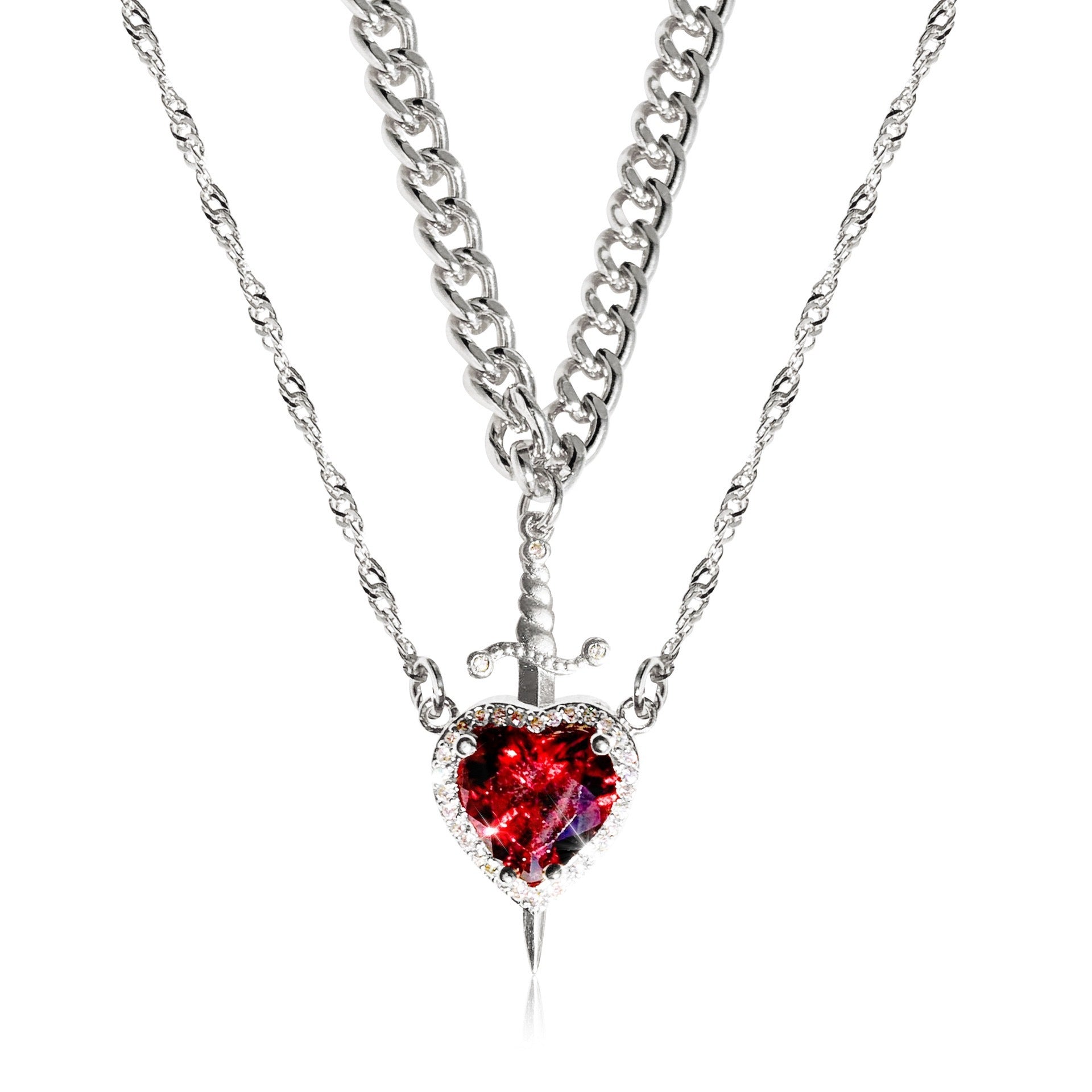 Heart & Sword Necklace – Unisex Stainless Steel Pendant for Gifts & Style