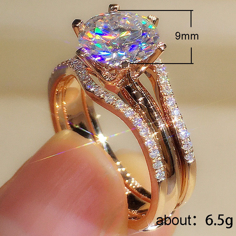 Elegant Six-Claw Cubic Zirconia Engagement Ring – Rose Gold Plated