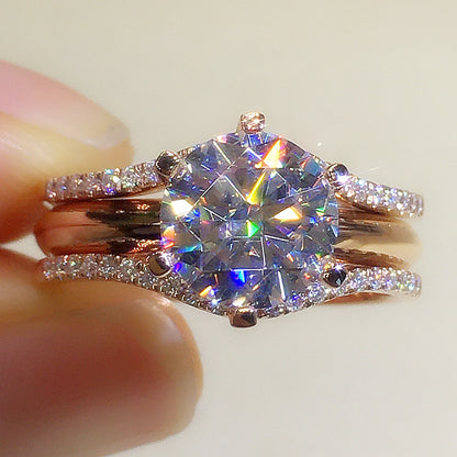 Elegant Six-Claw Cubic Zirconia Engagement Ring – Rose Gold Plated