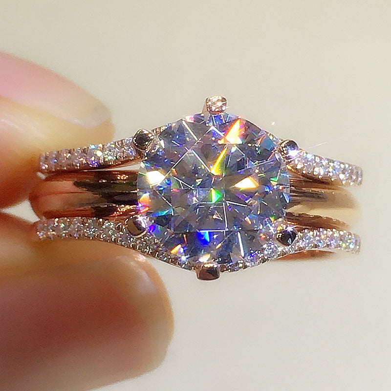Elegant Six-Claw Cubic Zirconia Engagement Ring – Rose Gold Plated