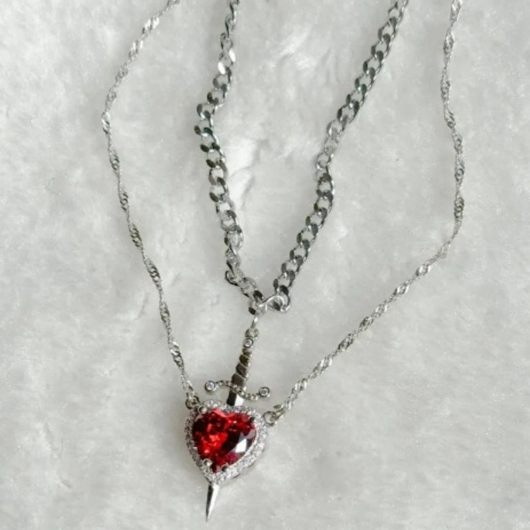 Heart & Sword Necklace – Unisex Stainless Steel Pendant for Gifts & Style