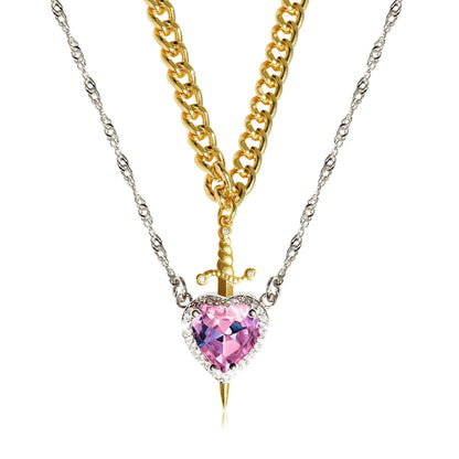 Heart & Sword Necklace – Unisex Stainless Steel Pendant for Gifts & Style