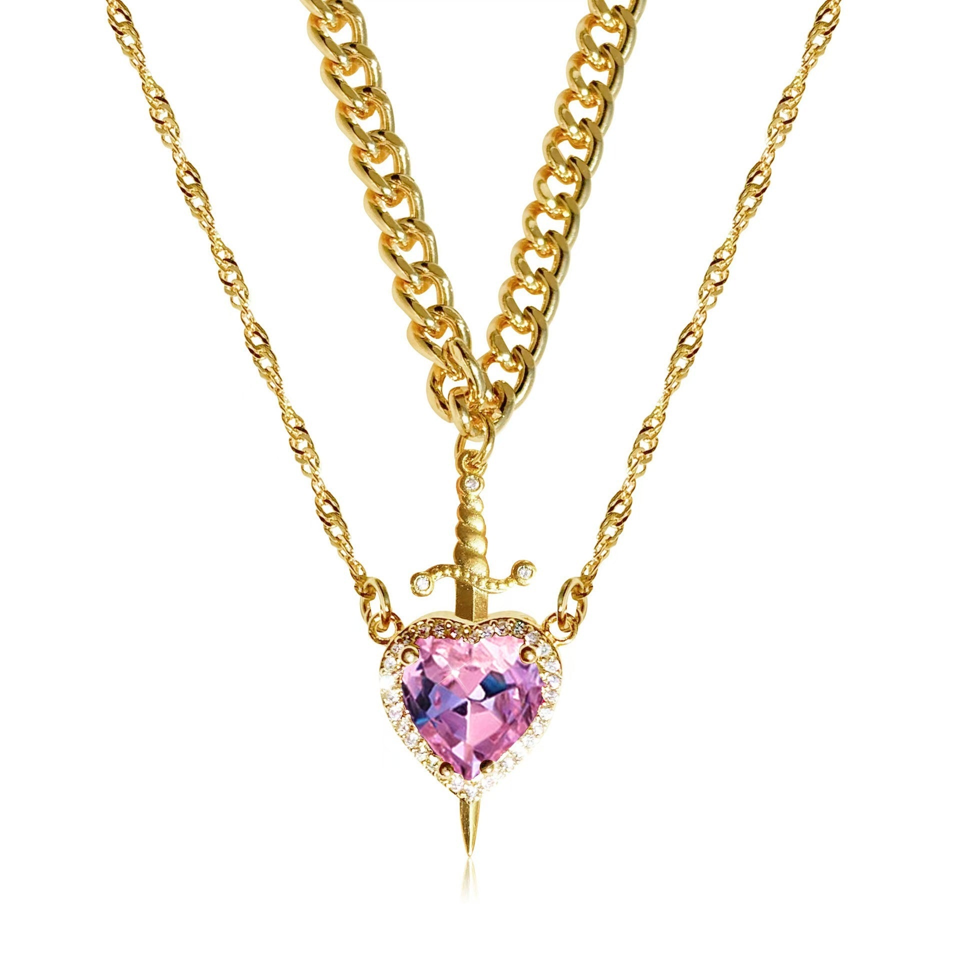 Heart & Sword Necklace – Unisex Stainless Steel Pendant for Gifts & Style