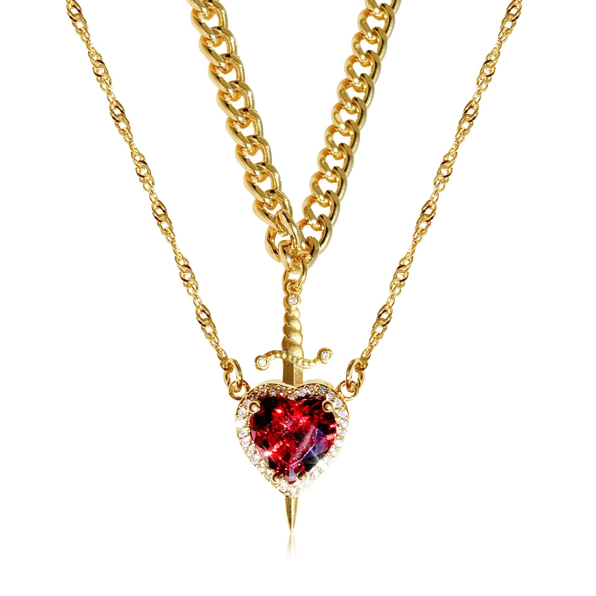 Heart & Sword Necklace – Unisex Stainless Steel Pendant for Gifts & Style